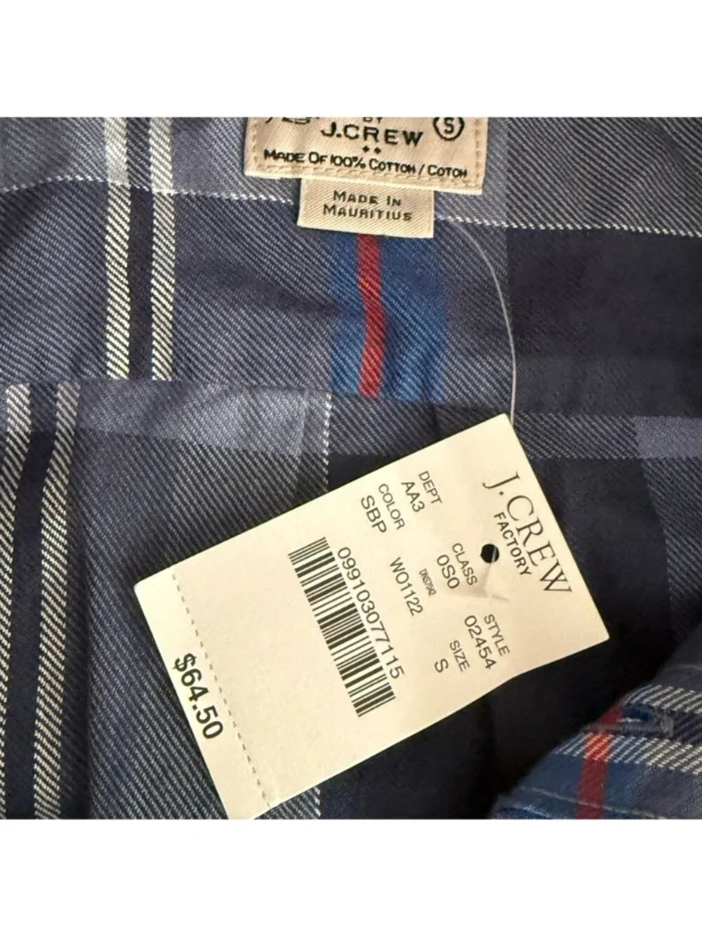 J.Crew Men's Plaid Button Front Shirt Blue Gray 100% Cotton Long Sleeve Size S
